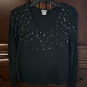 Chico's Dark Gray Long Sleeve Top with Silver Accents/Size Small (Chico 0)